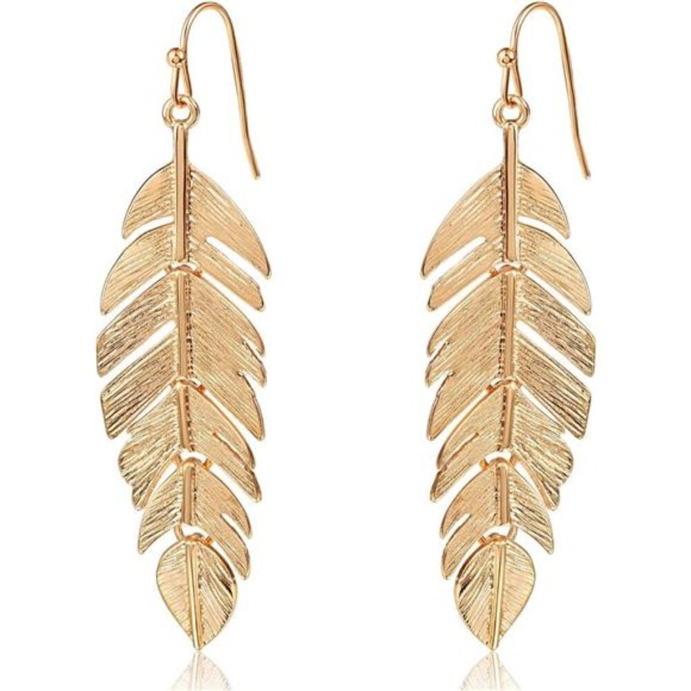 Humble Chic Leaf Earrings - Long Boho Feather Earrings in Gold, Silver, Rose Gol